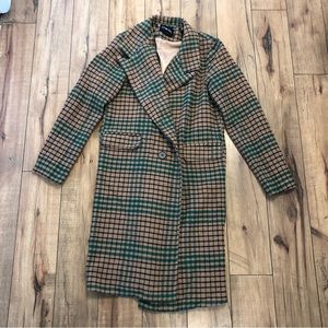 Plaid beige & green coat